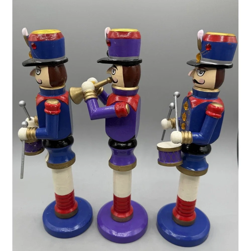 Nutcracker Wooden Soldiers Candle Stick Holders Christmas Brass Insert Set Of 3‎